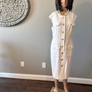 KASPER CREAM BUTTONED-DOWN SHIRT DRESS.